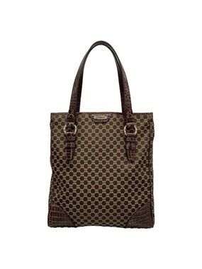 Celine Tote Bag Macadam Pattern Dark Brown Beige Embossed Leather